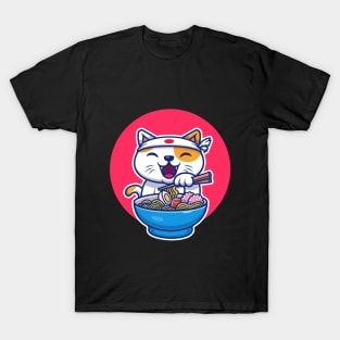 Cute cat eating ramen T-Shirt